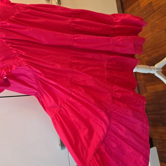 Cotton Tiered Ruffle Peasant Boho Sleeveless Dress Pink Size Large - Picture 8 of 11